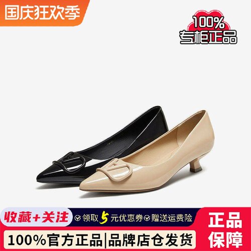 百思图正品春秋新款通勤舒适猫跟鞋浅口单鞋细跟尖头女鞋F5197CQ5