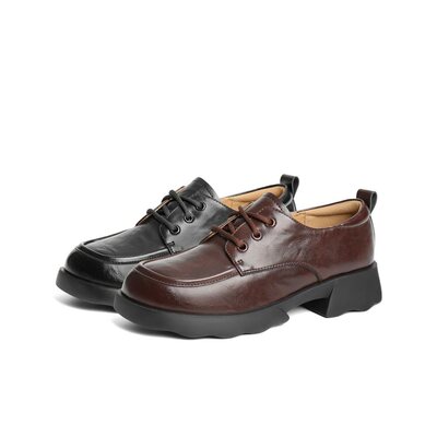 百丽女鞋子厚底牛津鞋女25春季黑色小皮鞋深口单鞋B2463AM5