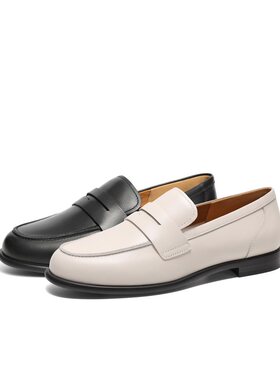 百丽女鞋子复古乐福鞋2025春季真皮黑色小皮鞋单鞋3QP21AA5