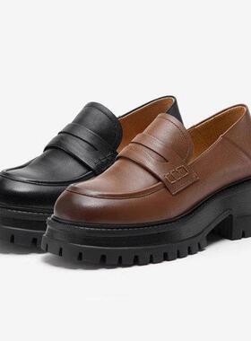 专柜拔佳2026春款女鞋时尚百搭复古英伦风厚底乐福鞋21201AA6