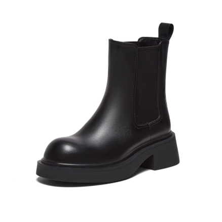 专柜正品百思图2025冬款女靴英伦切尔西靴烟筒靴粗跟短靴W3831DD5