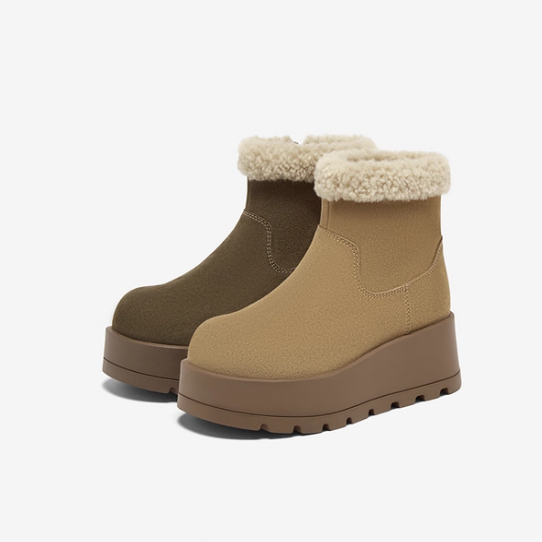 专柜正品百思图2025冬季新款女靴雪地靴简约户外厚底短靴F5102DD5