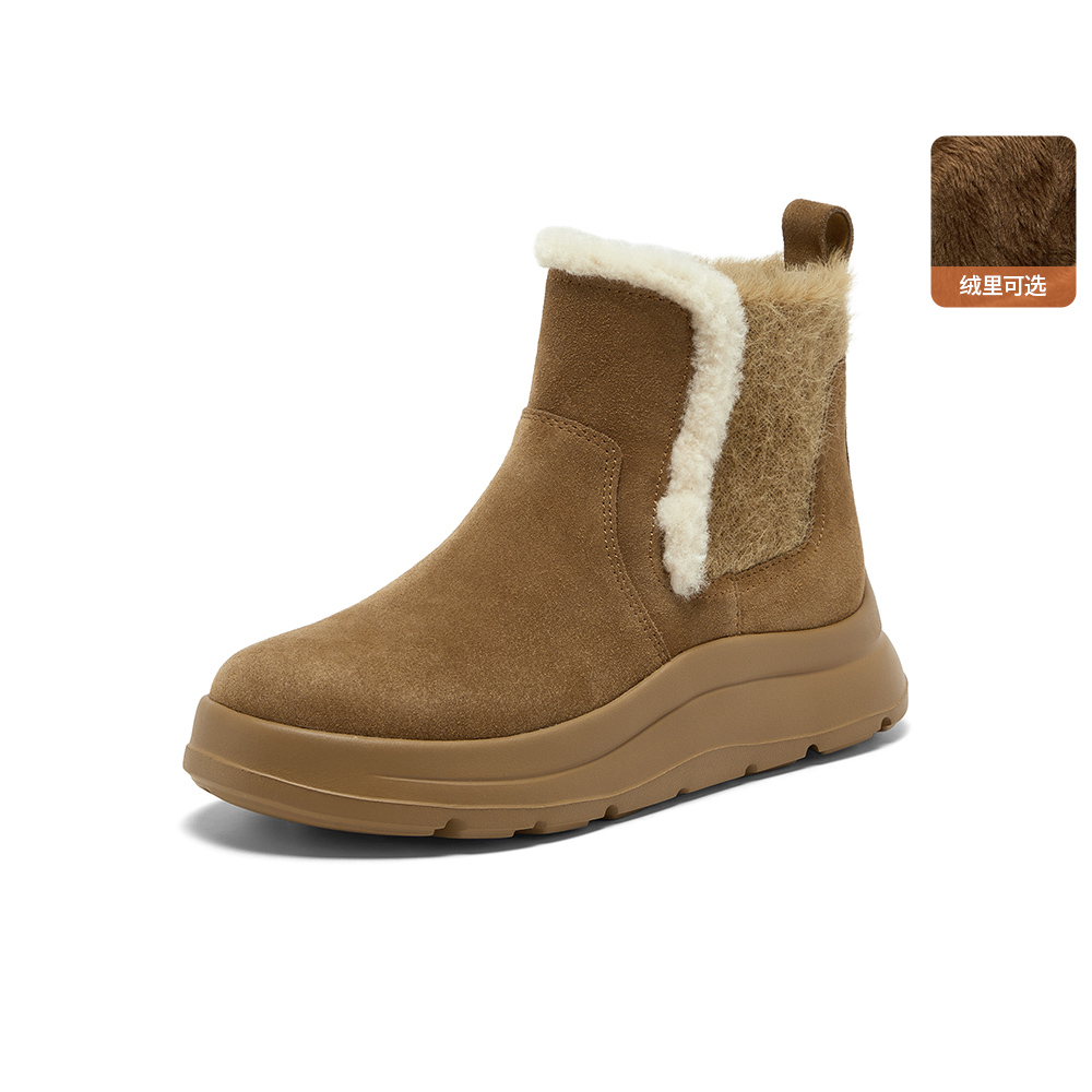 专柜正品Bata雪地靴女2025冬商场新款牛皮保暖厚底短靴AD150DD5