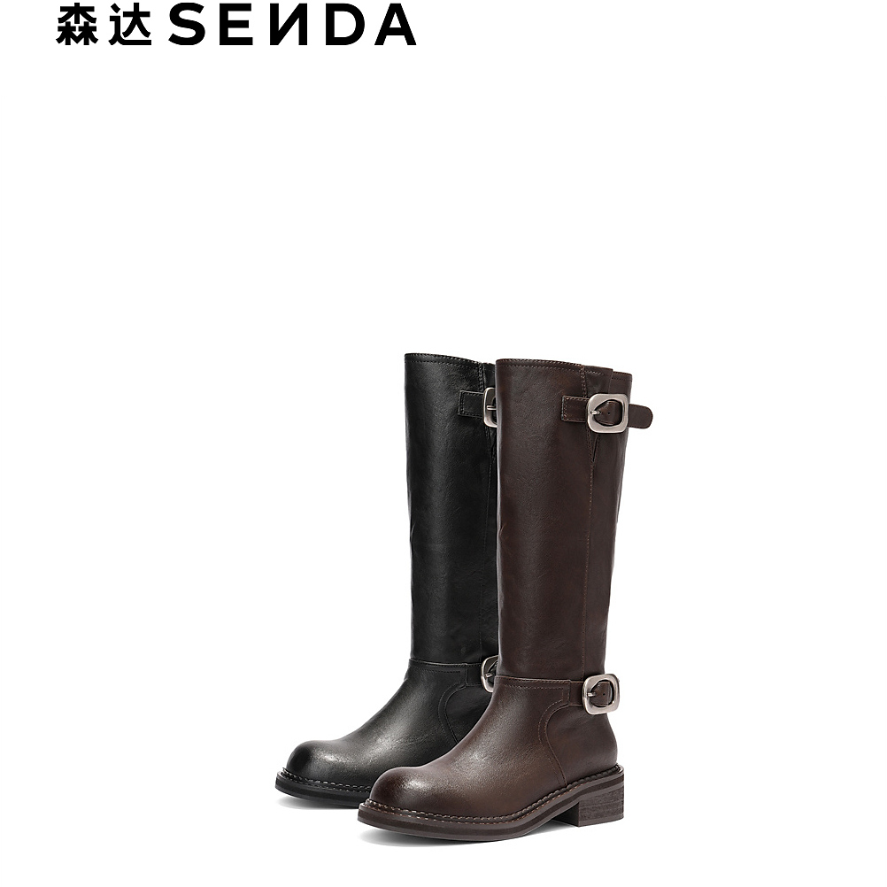 专柜正品森达2025冬季新款女靴骑士靴复古厚底显瘦长筒靴ZTI46DG5