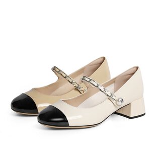 子粗高跟单鞋 百丽女鞋 鞋 女2024春季 BSD03AQ4 小香风玛丽珍鞋