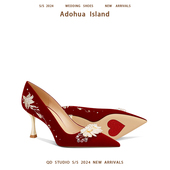 绝美婚鞋 女2025新款 新娘鞋 法式 主婚纱禾秀两穿孕妇红色订婚高跟鞋