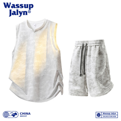 WASSUP JALYN美式透气薄款背心男款夏季宽松休闲短裤新款运动套装