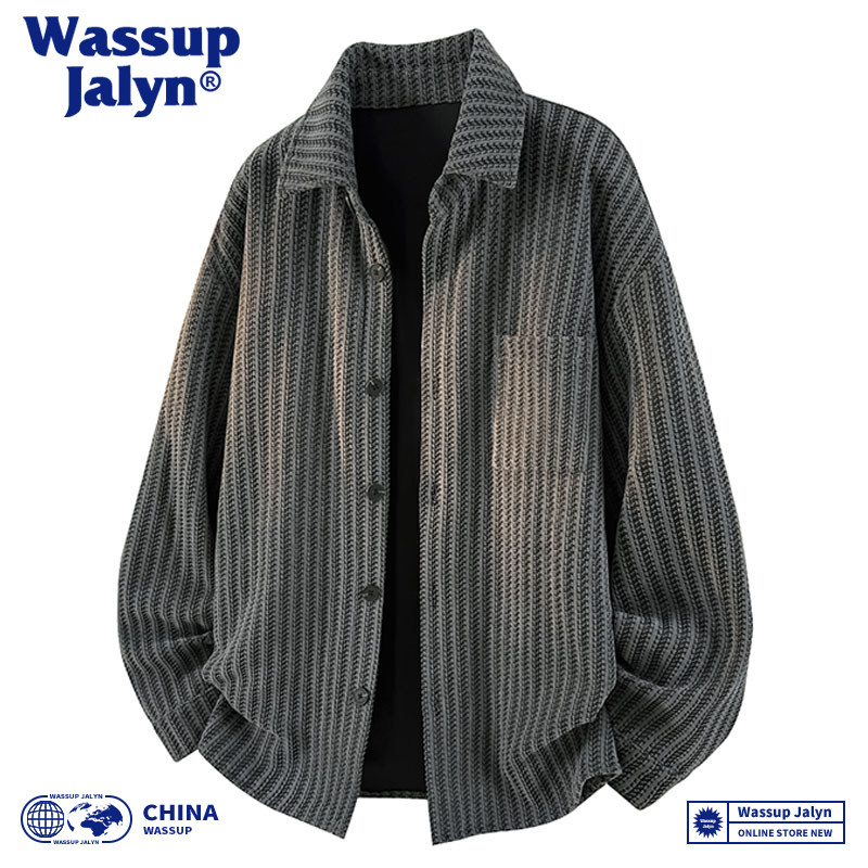 WASSUP JALYN雪尼尔鱼骨夹克春季男美式条纹衬衫高级香风宽松外套