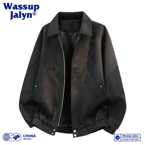 WASSUP JALYN美式鹿皮绒翻领夹克男春季新款潮牌宽松防风工装外套