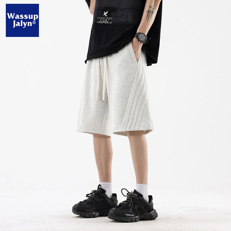 WASSUP JALYN短裤男夏季潮牌拼接条纹宽松运动卫裤直筒休闲五分裤,男装,短裤,淘宝优惠券,粉丝福利购,淘宝优惠卷