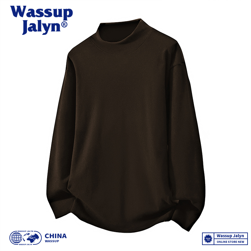 WASSUP JALYN 半高领德绒长袖T恤男士美式潮流秋冬重磅内搭打底衫
