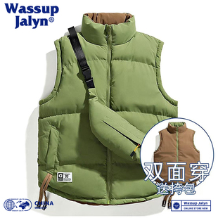 棉服 加厚保暖羽绒无袖 WASSUP JALYN潮牌双面穿马甲男女情侣秋冬季
