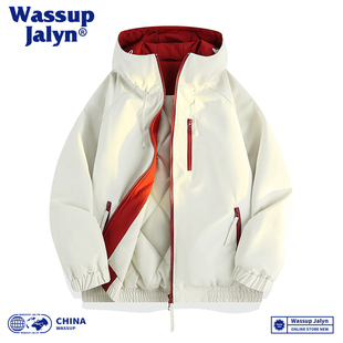 WASSUP JALYN情侣撞色连帽棉服秋冬季拼色蓬松棉袄减龄保暖面包服