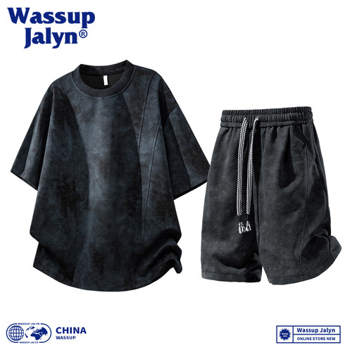 WASSUP JALYN扎染运动套装男夏季宽松休闲短袖短裤两件套痞帅潮牌