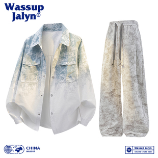 一整套 痞帅男装 WASSUP JALYN扎染衬衣渐变外套男2026流行春秋潮款