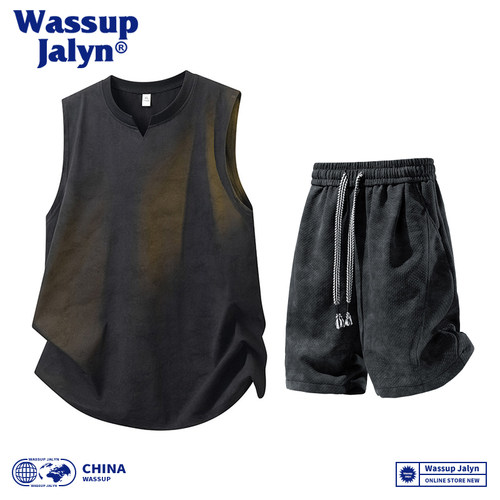 WASSUP JALYN美式透气薄款背心男款夏季宽松休闲短裤新款运动套装