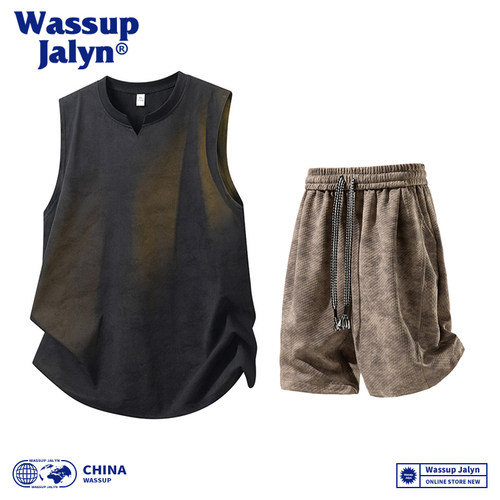 WASSUP JALYN美式透气薄款背心男款夏季宽松休闲短裤新款运动套装