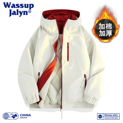 WASSUP JALYN情侣撞色连帽棉服秋冬季拼色蓬松棉袄减龄保暖面包服