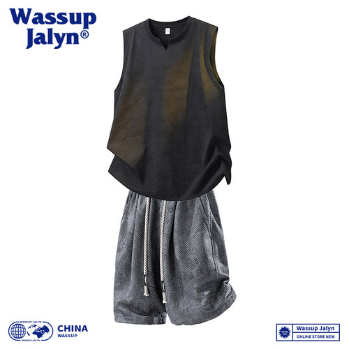 WASSUP JALYN运动服套装男士夏季2026新款薄款背心短裤休闲两件套