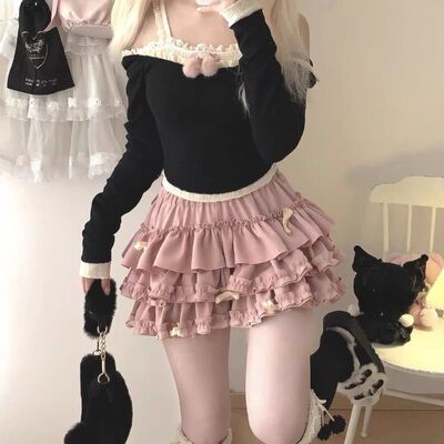 南瓜蛋糕蓬蓬短裙女欧美风