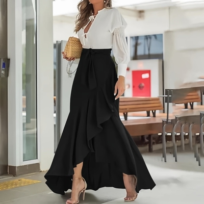 高腰荷叶边不规则百褶半身裙