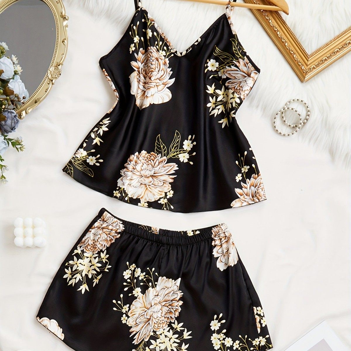 Printed casual plus size camisole pajamas 印花大码吊带睡衣女