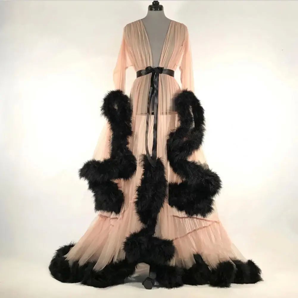 Long sleeved V-neck lace up long skirt 休闲长袖V领系带长裙女图片