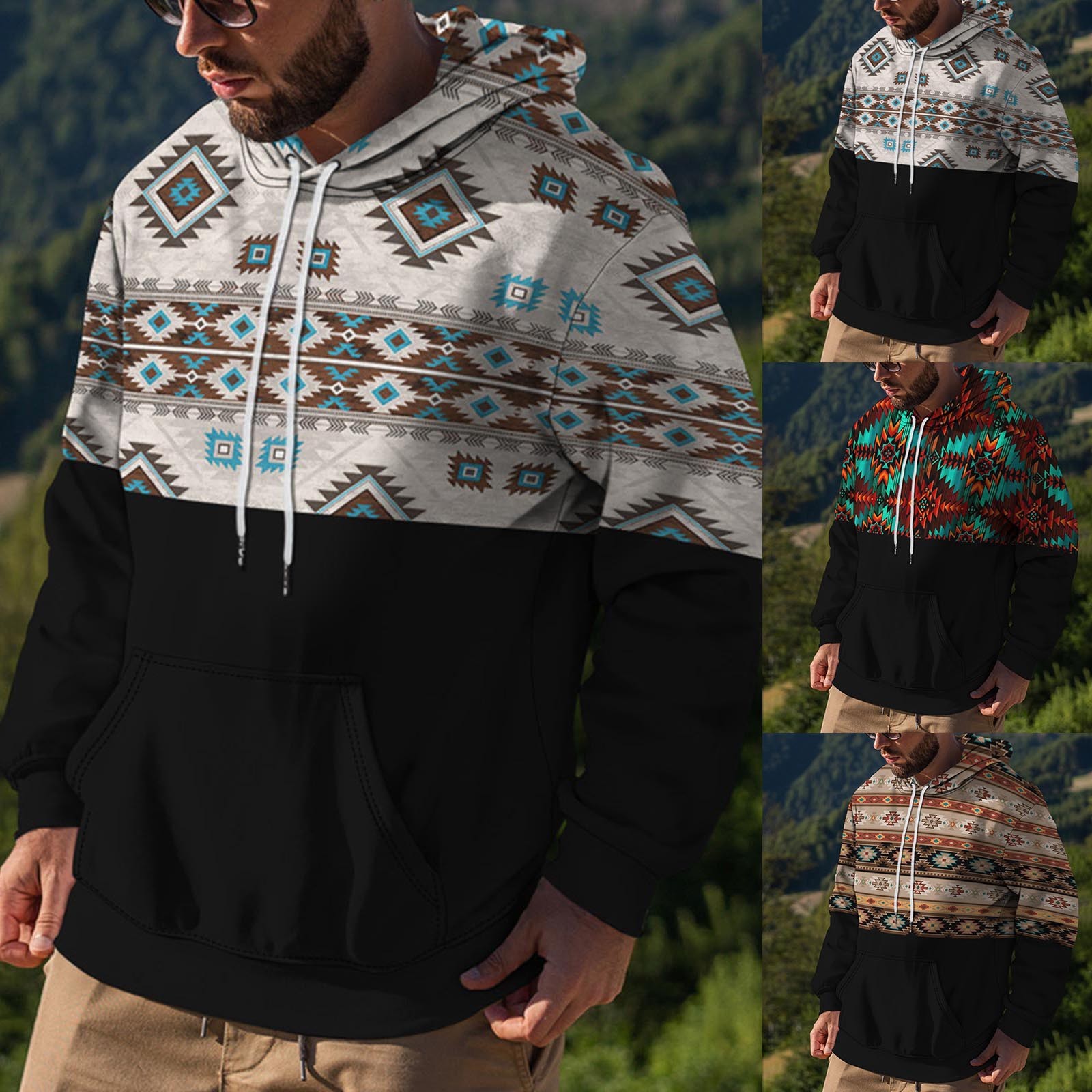 3D印花宽松套头长头长袖连帽卫衣