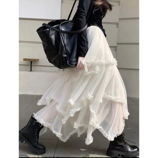mesh 不规则荷叶边拼接网纱半身裙Lotus spliced edge skirt leaf