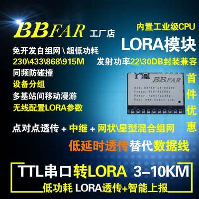 LORA模块SX12681262SX1278DTU串口转LORA透传433无线自组网3-10KM