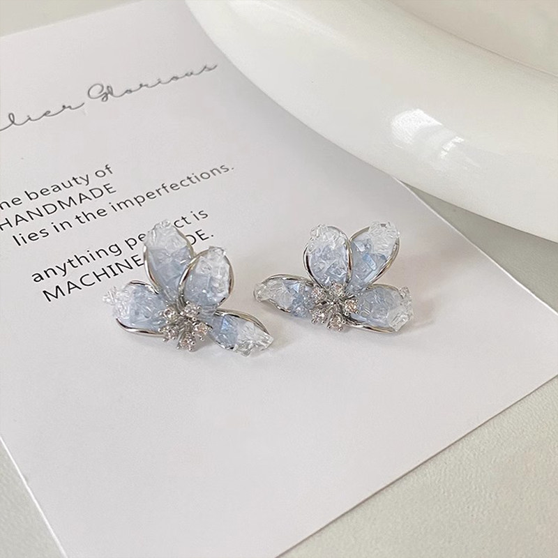 气质百搭绝美耳钉女小众蓝色耳环