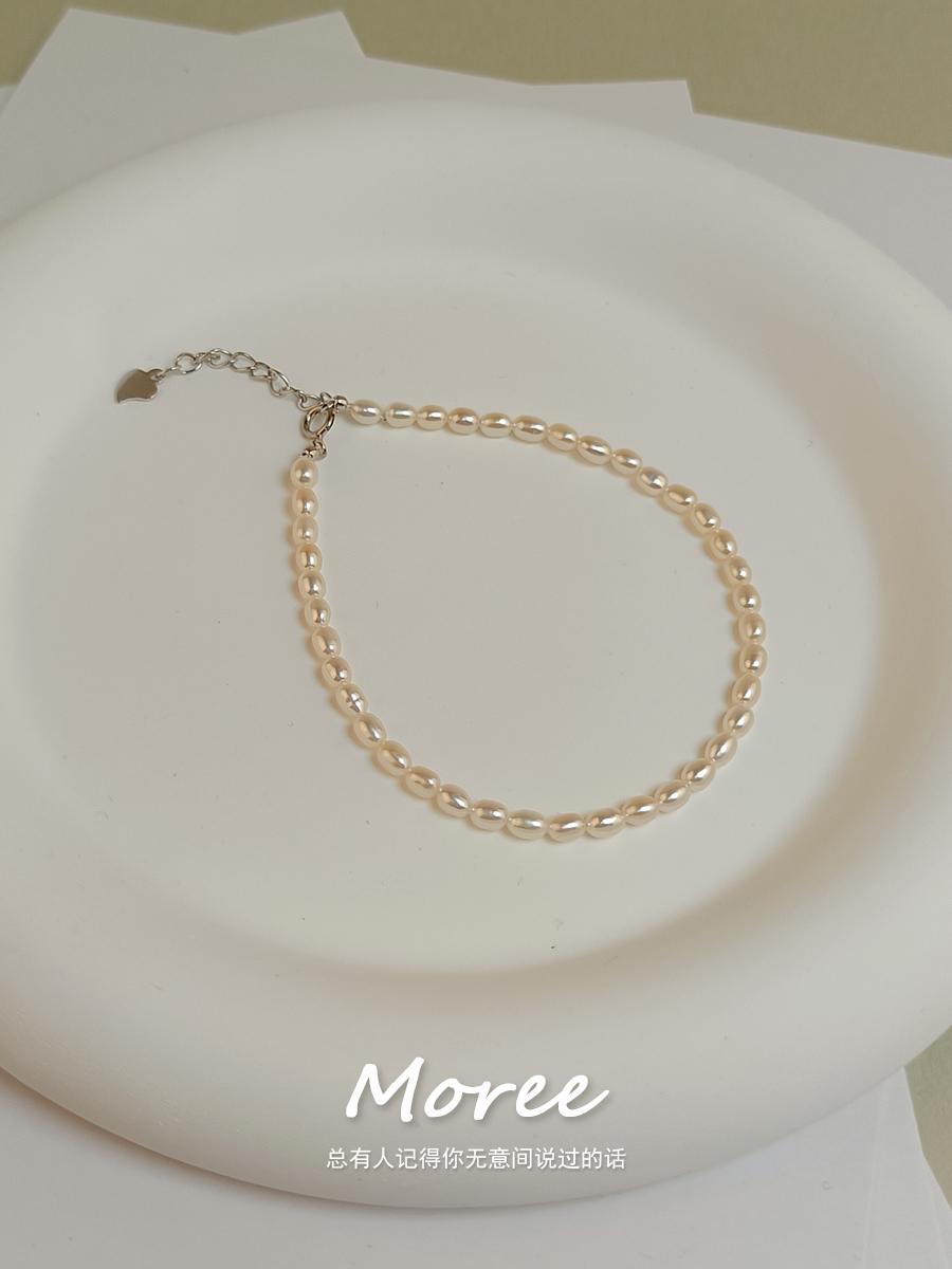 天然小米珠手链年轻席宽925银扣