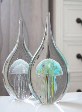 淄博琉璃小摆件乔迁新房装饰办公室客厅玄关酒柜水滴摆件水母礼品