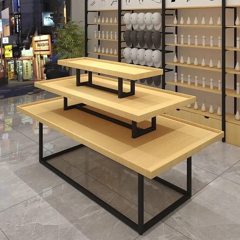 中岛展示柜母婴化妆品超市货架堆头精品三层流水台产品展示台鞋店
