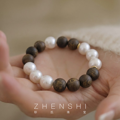 珍氏珠宝天然淡水珍珠手链女款 925银巴洛克沉香禅意复古气质手饰