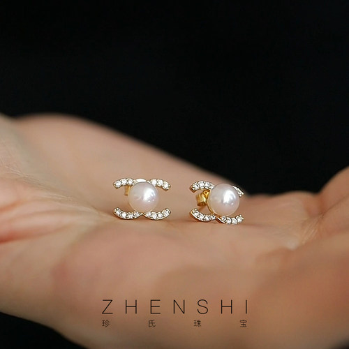 天然珍珠耳钉耳环女精致