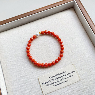 珍氏珠宝天然淡水珍珠手链女款 手串手饰 国风正圆南红简约百搭款