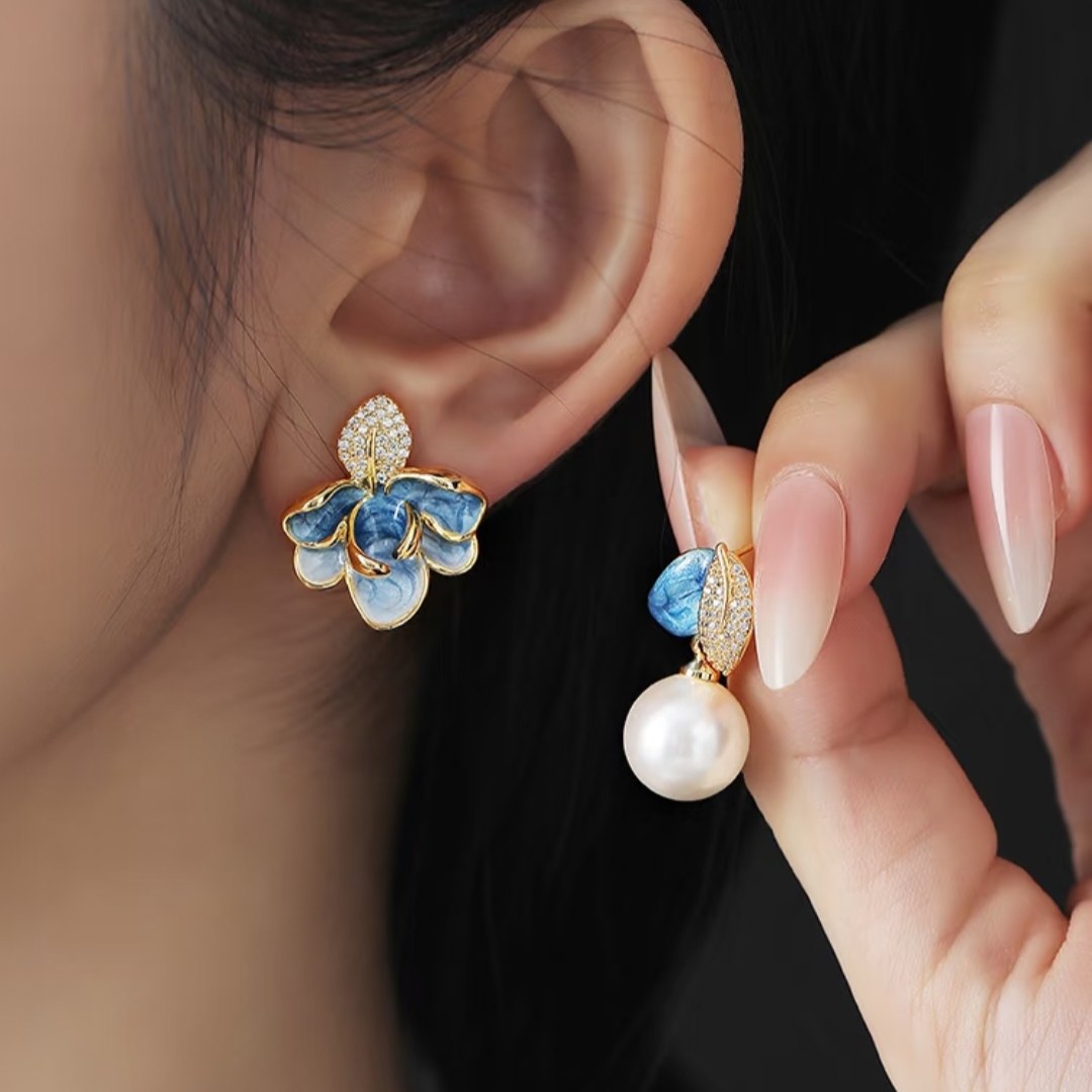 珍氏珠宝天然淡水正圆珍珠耳钉女款 不对称滴釉珐琅微镶树叶耳饰,珠宝/钻石/翡翠,耳饰,淘宝优惠券,粉丝福利购,淘宝优惠卷