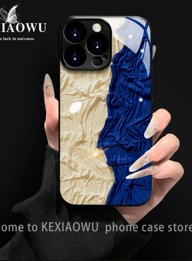创意蓝白布适用opporeno14简约a6pro钛灰色电镀玻璃壳findx8k13turbopro手链findx8pro新款realmeGT7手机壳