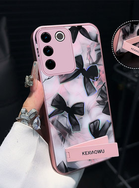 适用vivos17/s18黑色蝴蝶结s15/s16pro简约neo5/6支架x60/x70pro手机壳x90/x100电镀玻璃y77/y78新款y73s/76s