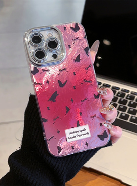 适用opporeno12/13黑色蝴蝶reno7/8pro冰川壳a55/a56手机壳a72/a93s自带镜头膜reno10/11梦幻a96/r17个性a58x