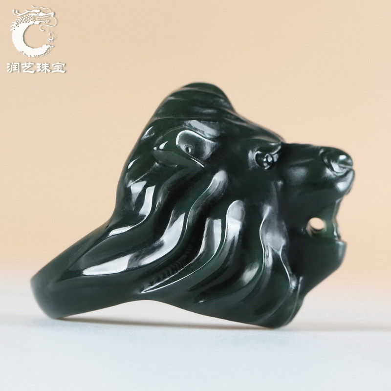 新疆和田玉狮子玉扳指男士霸气青玉狮王戒指王者风雄狮大拇指指环