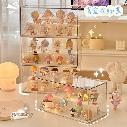 可爱盲盒ins手办多层收纳盒展示架公仔亚克力透明防尘桌面展示柜