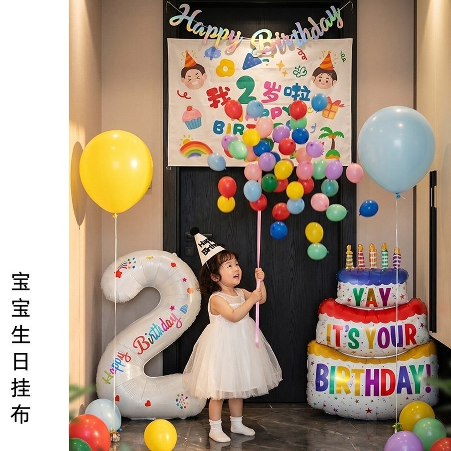 生日气球雨女孩儿童派对仪式感道具3周岁氛围场景装饰数字背景布