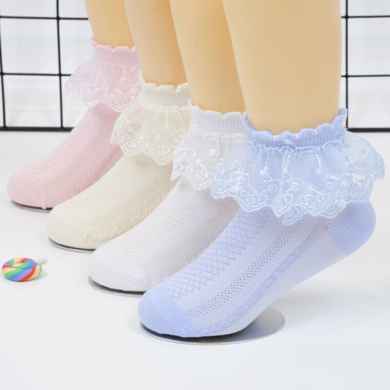 君鸿月儿童袜子春夏薄款网眼儿童花边袜女童舞蹈学生袜小孩袜子