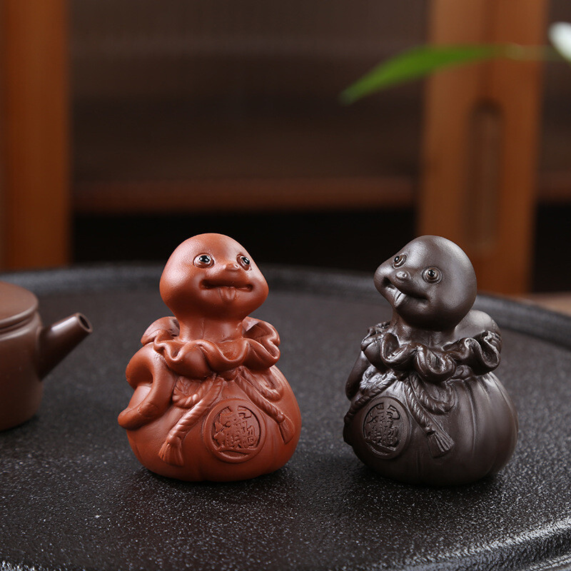 君鸿月紫砂茶宠摆件十二生肖蛇茶桌装饰全手工创意茶玩可养茶具