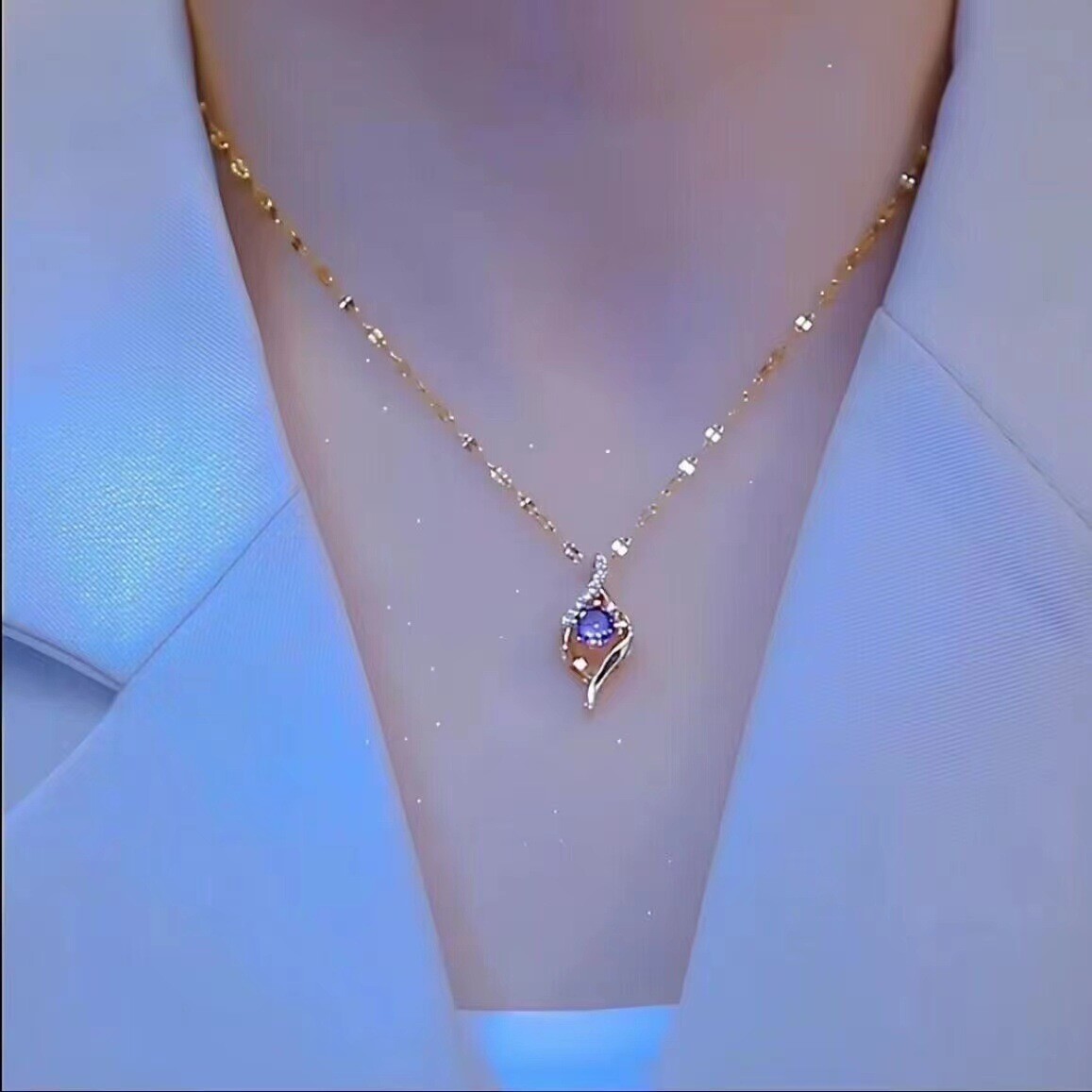 君鸿月心中有你项链吊坠紫色水滴简约气质百搭锁骨链送闺蜜情侣
