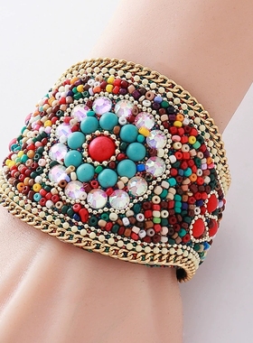 民族风宽版合金圆盘手镯