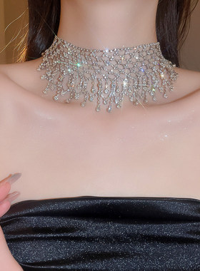 欧美轻奢超闪网状新娘锁骨链