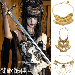希腊额头链头饰女波西米亚敦煌汉服金色发饰异域风复古腰链配饰